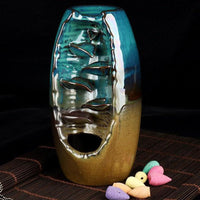 Backflow Incense Burner with Mountain Design and 50 Cones, Ceramic Waterfall