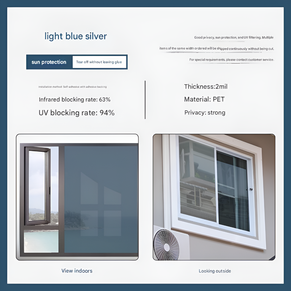 Reflective Privacy Window Film with Static Cling and Heat Blocking