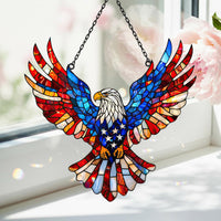 Patriotic Eagle Stained Glass Panel with Metal Hanging Chain