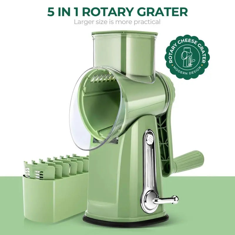 Drum Grater with 5 Stainless Steel Blades and Suction Cup Base