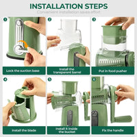Drum Grater with 5 Stainless Steel Blades and Suction Cup Base