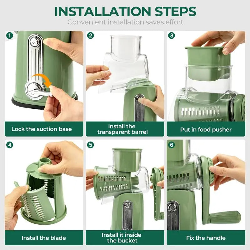 Drum Grater with 5 Stainless Steel Blades and Suction Cup Base