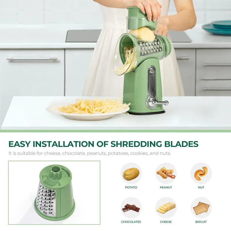 Drum Grater with 5 Stainless Steel Blades and Suction Cup Base