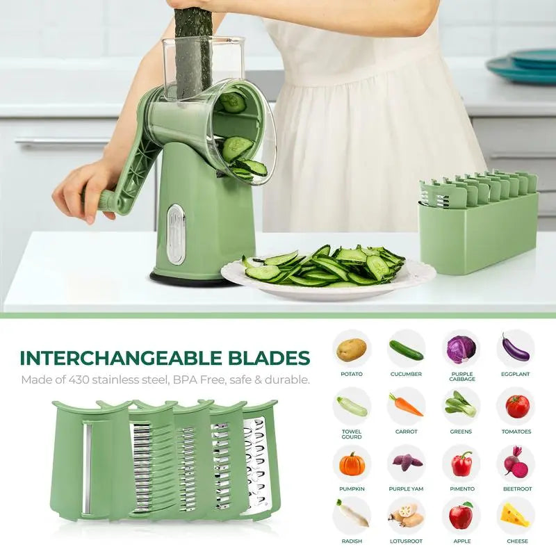 Drum Grater with 5 Stainless Steel Blades and Suction Cup Base