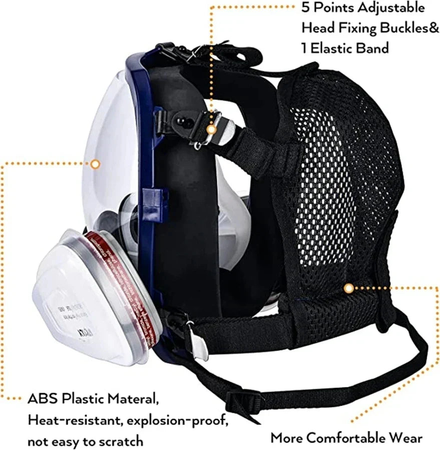 Full Face Respirator Mask with Polycarbonate Visor and Replaceable Filter Cartridges