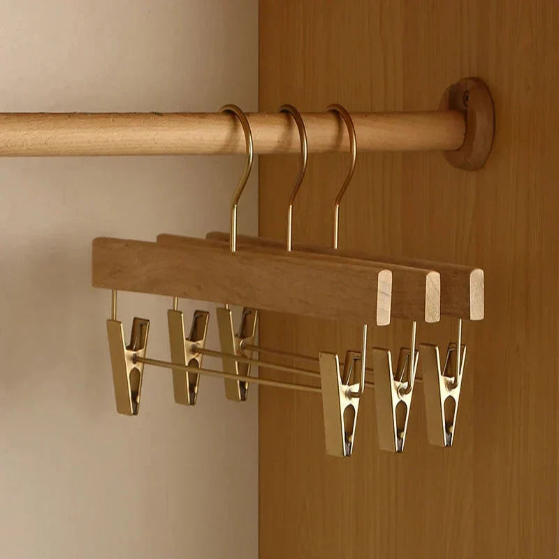 Wide Shoulder Wooden Hangers with Flocked Rod and Camphor Wood, Set of 2