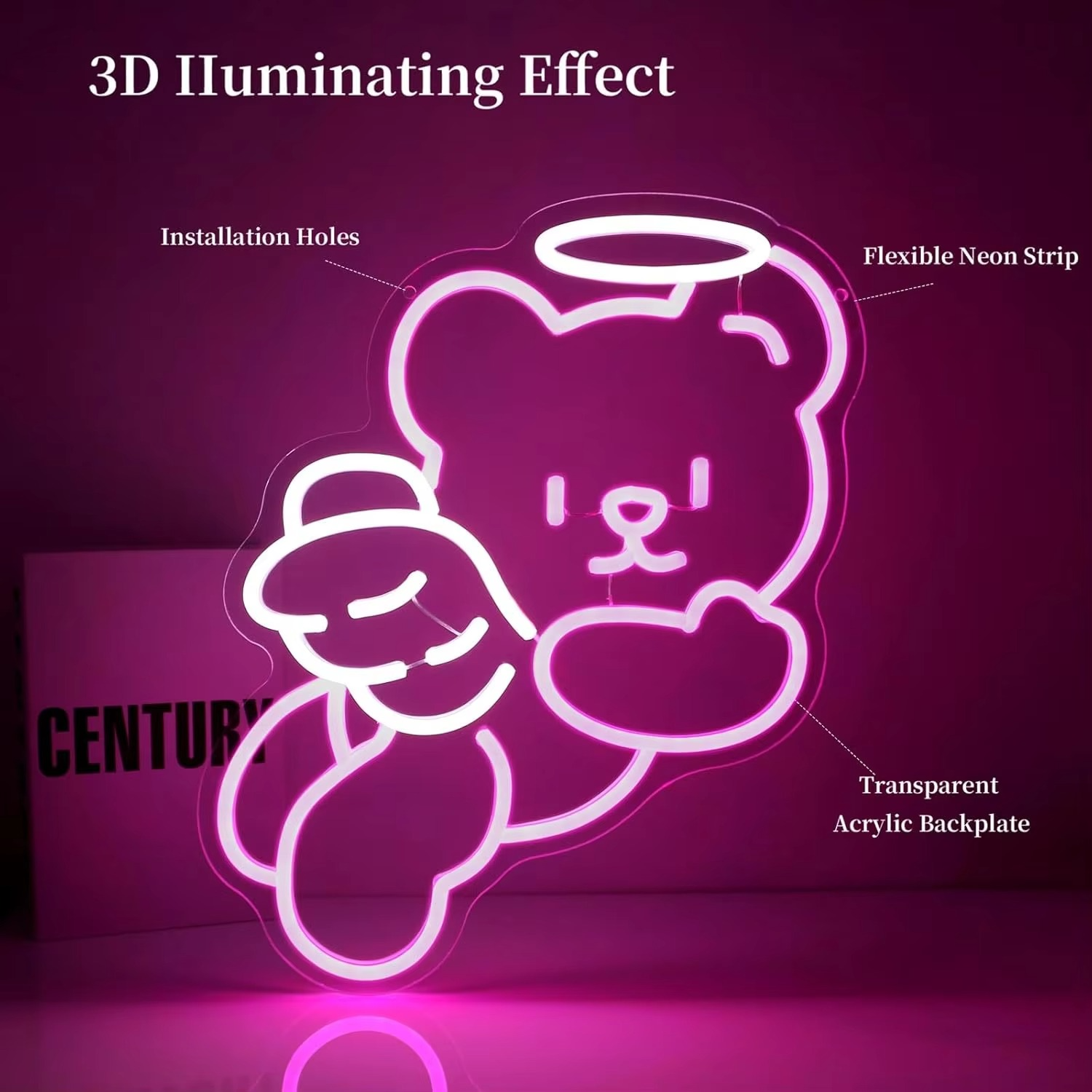 Bear Neon Light with Adjustable Dimmer and USB Power, Warm Ambient Glow