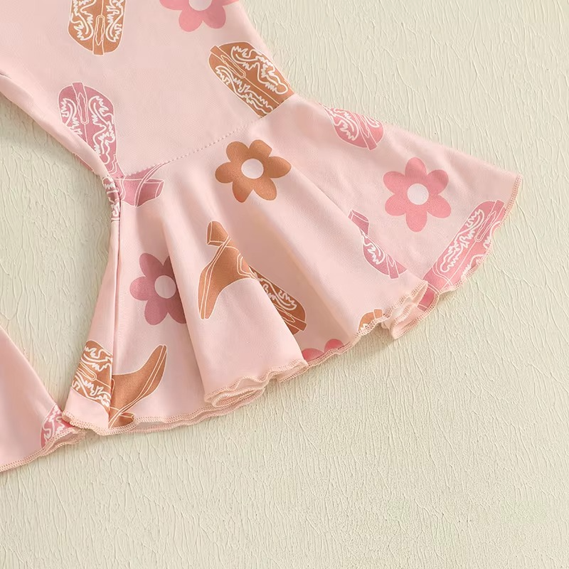 Infant Western Outfit Set with Floral Flare Pants and Matching Bow Headband