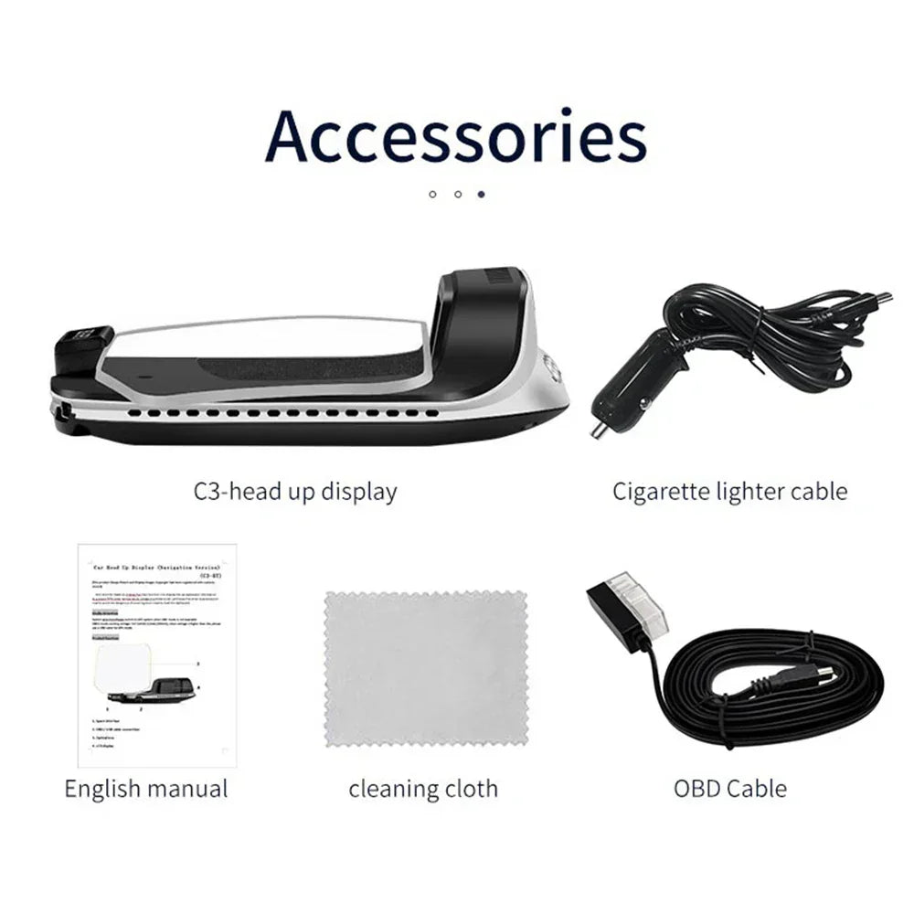 Head Up Display Projector with GPS Navigation and Speed Monitor