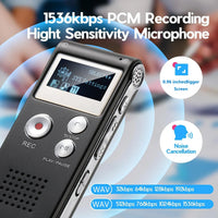 Compact Voice Activated Digital Recorder with Built-In Speaker and Headphone Jack