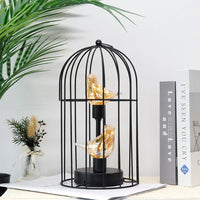 Warm White Fairy Light Table Lamp with Metal Birdcage Frame and Bird Accent