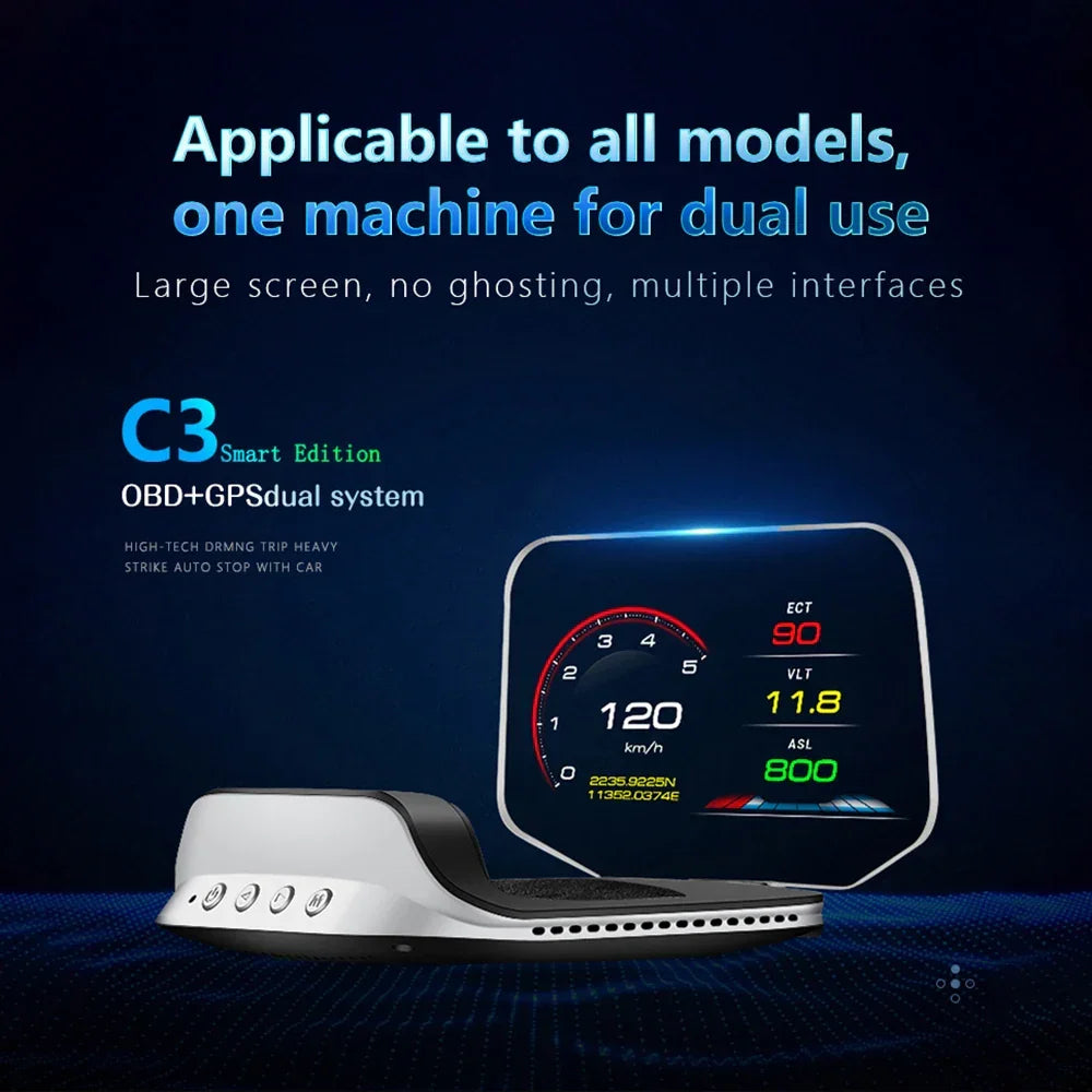 Head Up Display Projector with GPS Navigation and Speed Monitor