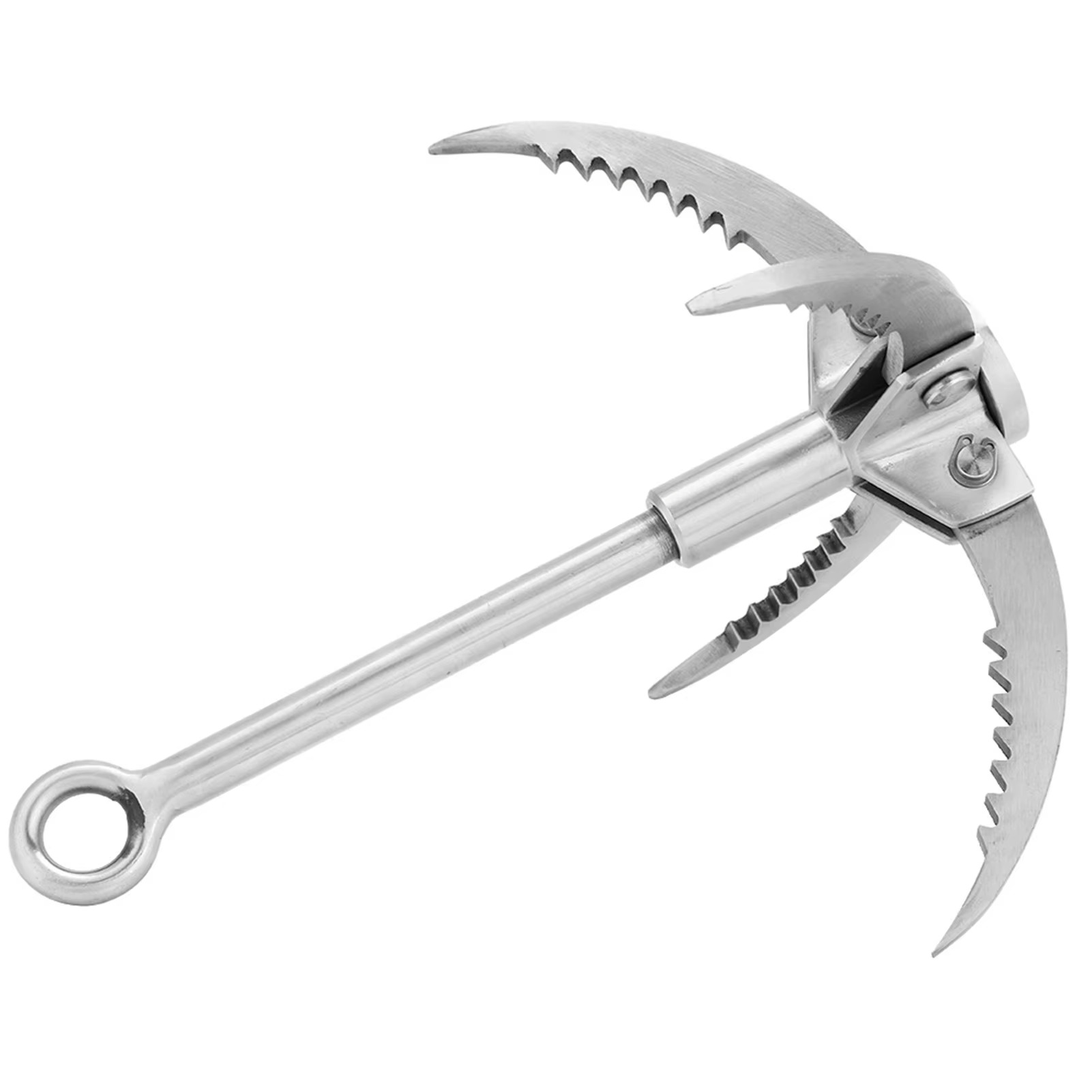 Folding Grappling Hook with Four Sharp Prongs and Stainless Steel Construction, 250lb Capacity