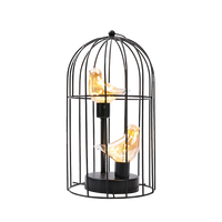 Warm White Fairy Light Table Lamp with Metal Birdcage Frame and Bird Accent
