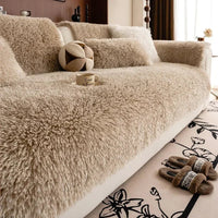 Faux Lambswool Sofa Cover with Stretchable Fit and Machine Washable Fabric