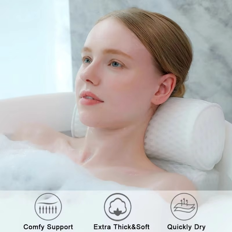 Bath Pillow with Suction Cup Attachment and Air Mesh Fabric for Tub Support