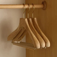 Wide Shoulder Wooden Hangers with Flocked Rod and Camphor Wood, Set of 2