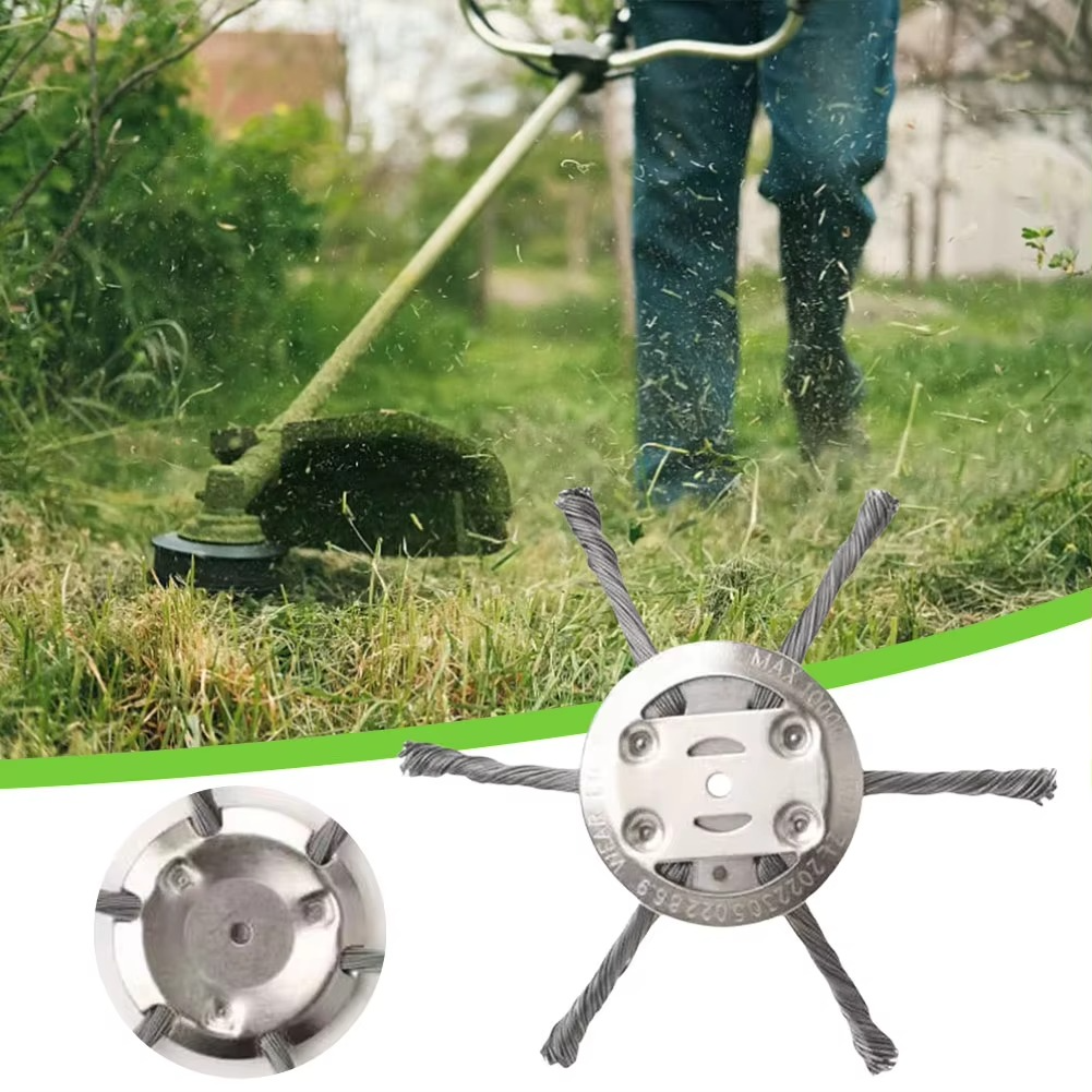 Wire Brush Trimmer Head with 6-Inch Cutting Width for Battery Powered Grass Trimmers