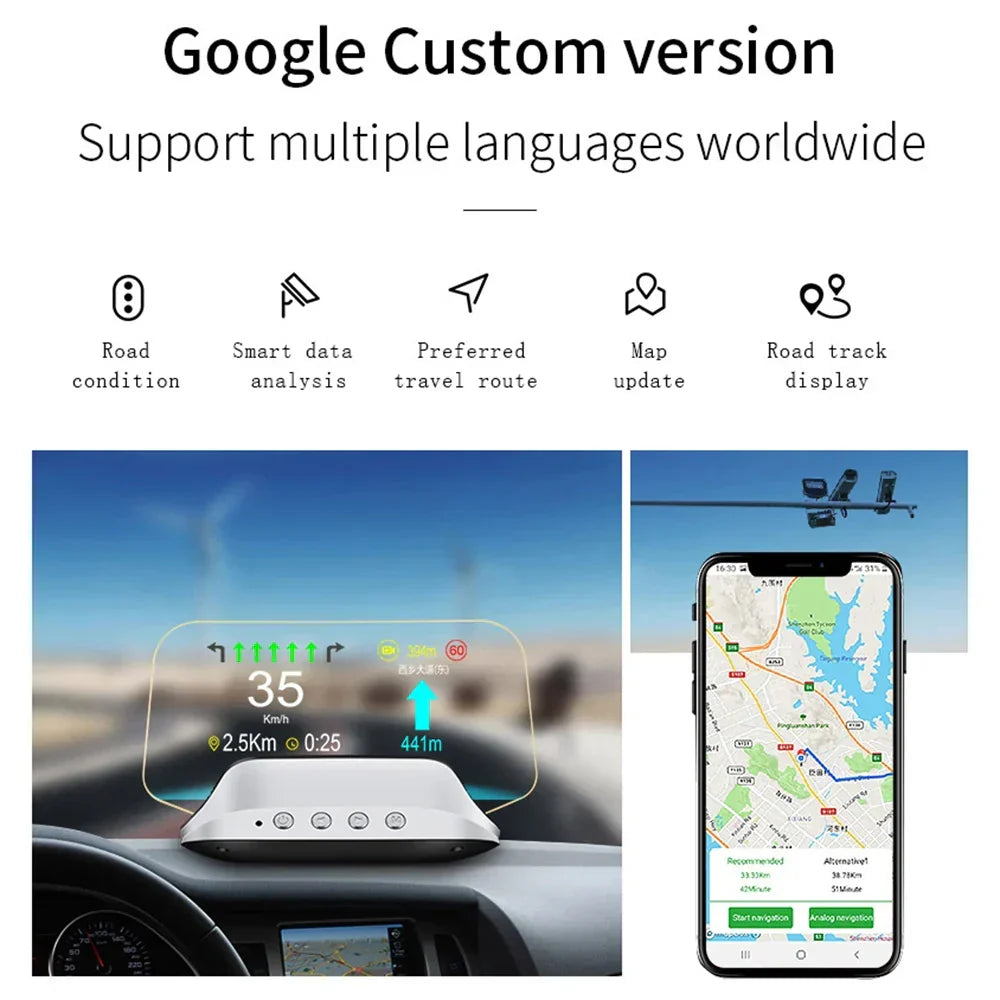 Head Up Display Projector with GPS Navigation and Speed Monitor