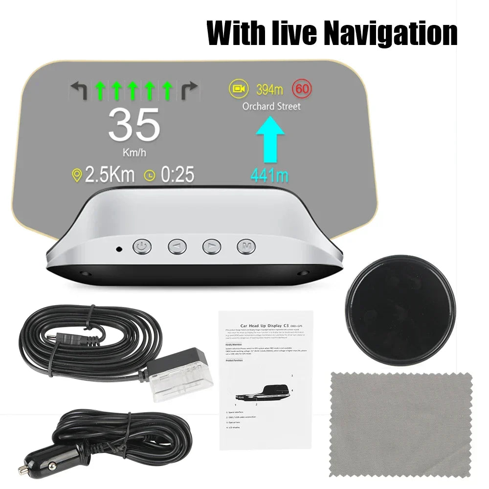 Head Up Display Projector with GPS Navigation and Speed Monitor