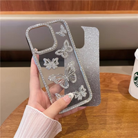 Glitter Butterfly Phone Case with Rhinestone Design and Shock Absorbent Frame
