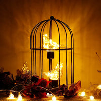 Warm White Fairy Light Table Lamp with Metal Birdcage Frame and Bird Accent