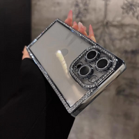 Rhinestone iPhone Case with Clear Silicone Bumper and Square Frame Design