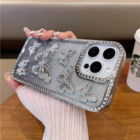 Glitter Butterfly Phone Case with Rhinestone Design and Shock Absorbent Frame