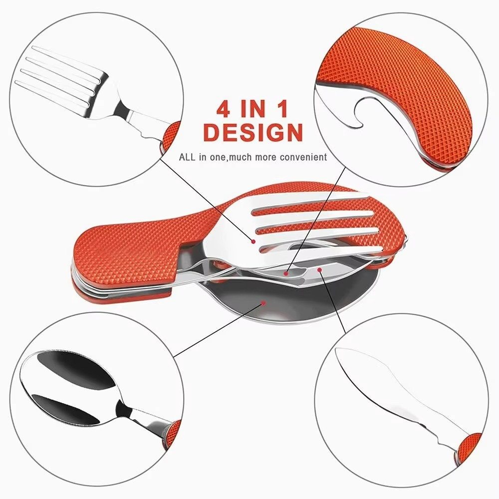 Foldable Camping Utensil Set with Stainless Steel Knife Fork Spoon Case