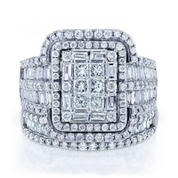 Crystal Bridal Ring Set with Square Center Stone and Halo Accent Design