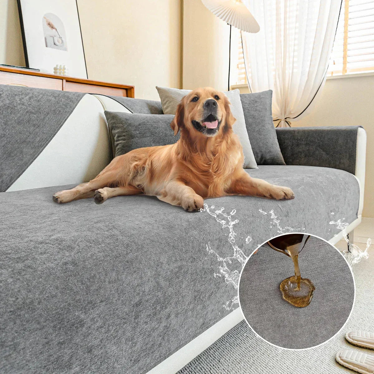 Scratch Resistant Sofa Cover with Recyclable Fabric and Machine Washable Design