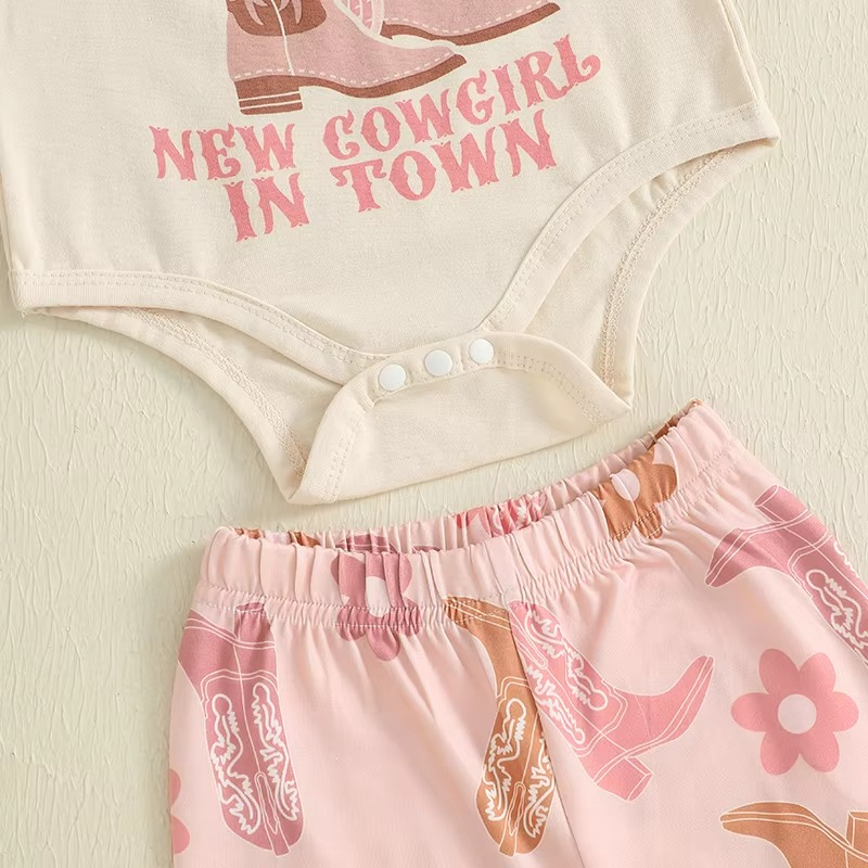 Infant Western Outfit Set with Floral Flare Pants and Matching Bow Headband