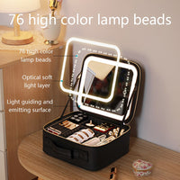 Makeup Organizer Case with Adjustable LED Mirror and Multiple Compartments