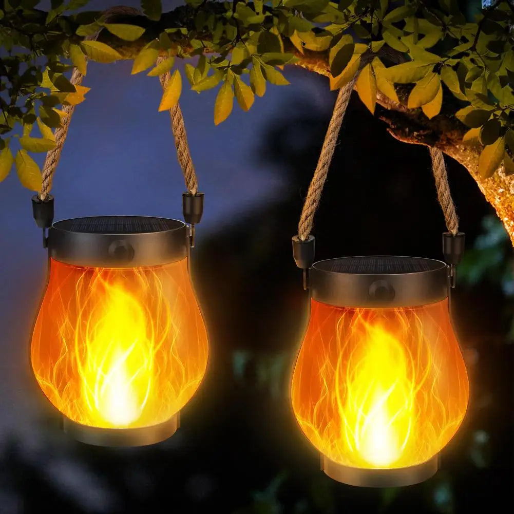 Outdoor Solar Lantern with Flickering Flame Effect and Dual Charging Modes, Waterproof