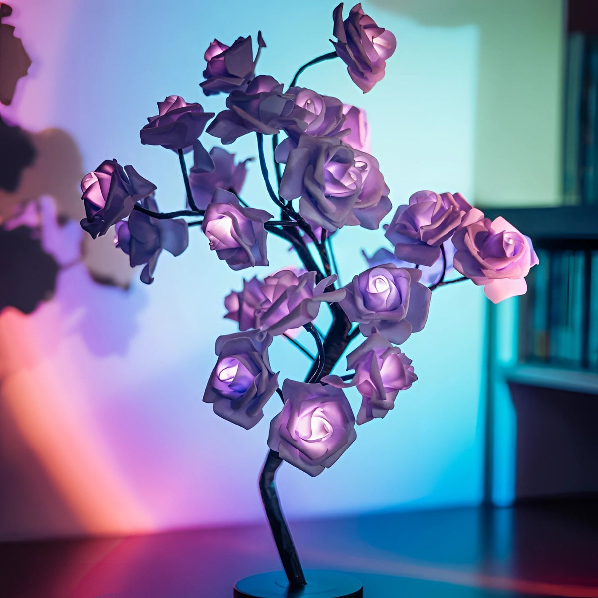 Rose Shaped Acrylic Lamp with LED Light and Metal Base, Four Color Options