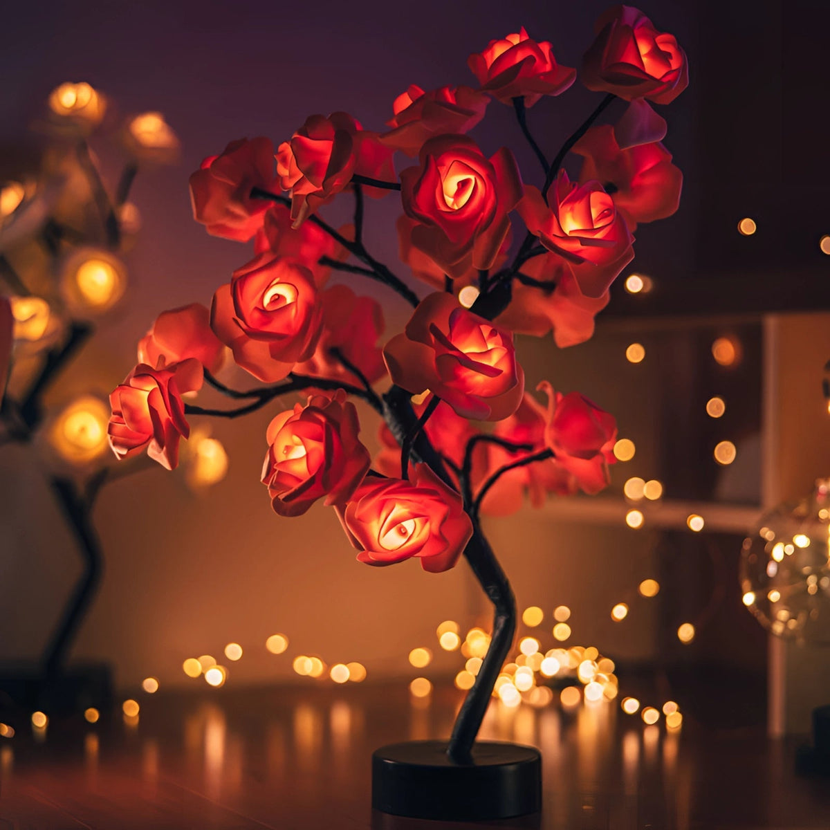 Rose Shaped Acrylic Lamp with LED Light and Metal Base, Four Color Options