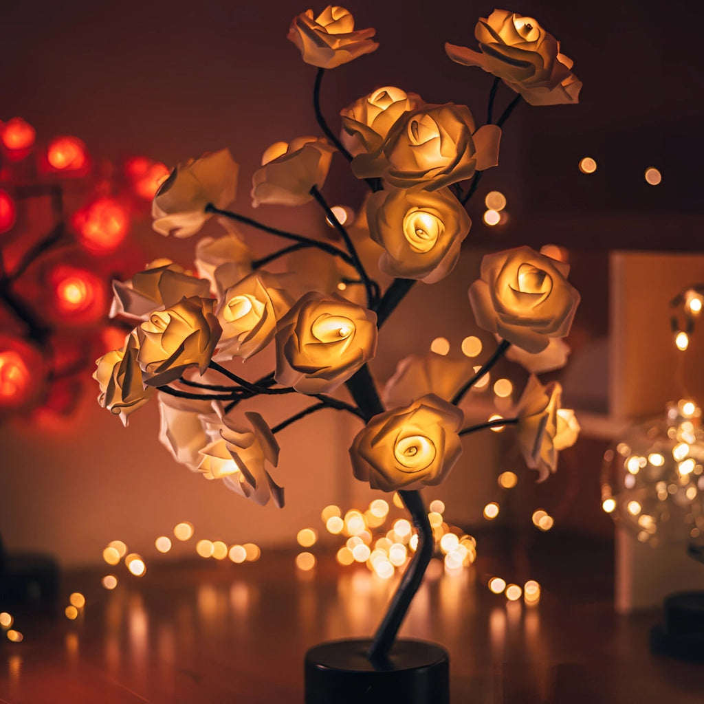Rose Shaped Acrylic Lamp with LED Light and Metal Base, Four Color Options