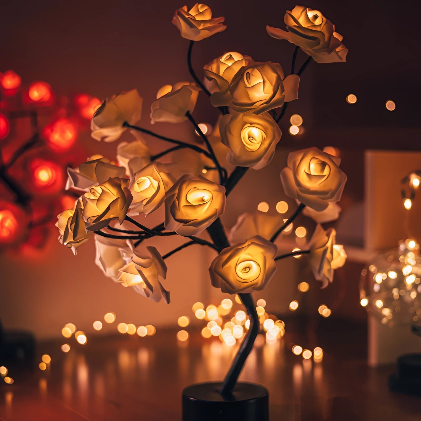 Rose Shaped Acrylic Lamp with LED Light and Metal Base, Four Color Options