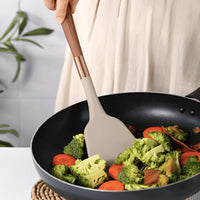 Silicone Kitchen Utensils Set with Wooden Handles and Copper Accents, 10-Piece