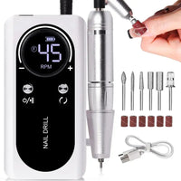 Rechargeable Nail Drill with LED Display and 6 Milling Heads, 45000 RPM