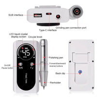 Rechargeable Nail Drill with LED Display and 6 Milling Heads, 45000 RPM