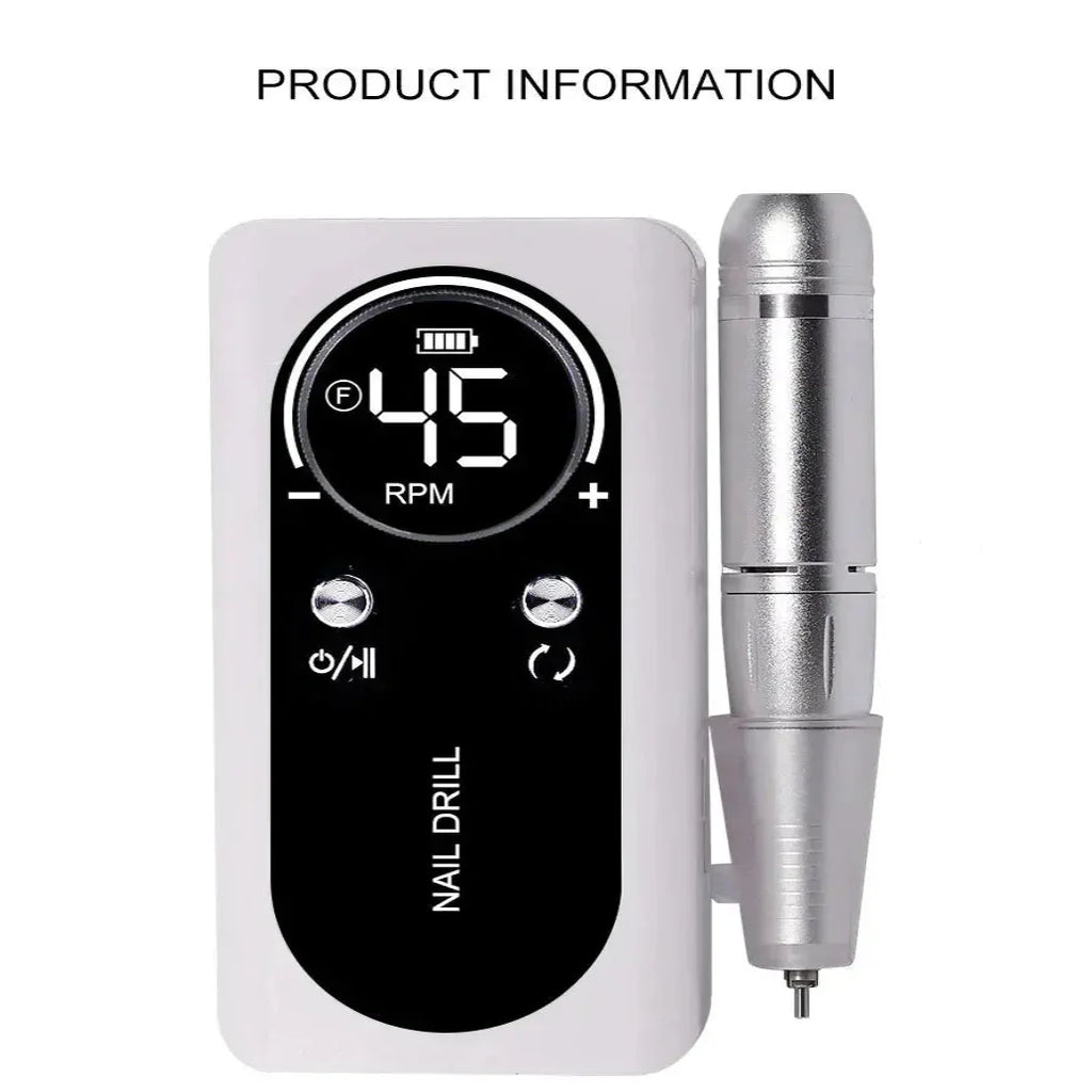 Rechargeable Nail Drill with LED Display and 6 Milling Heads, 45000 RPM