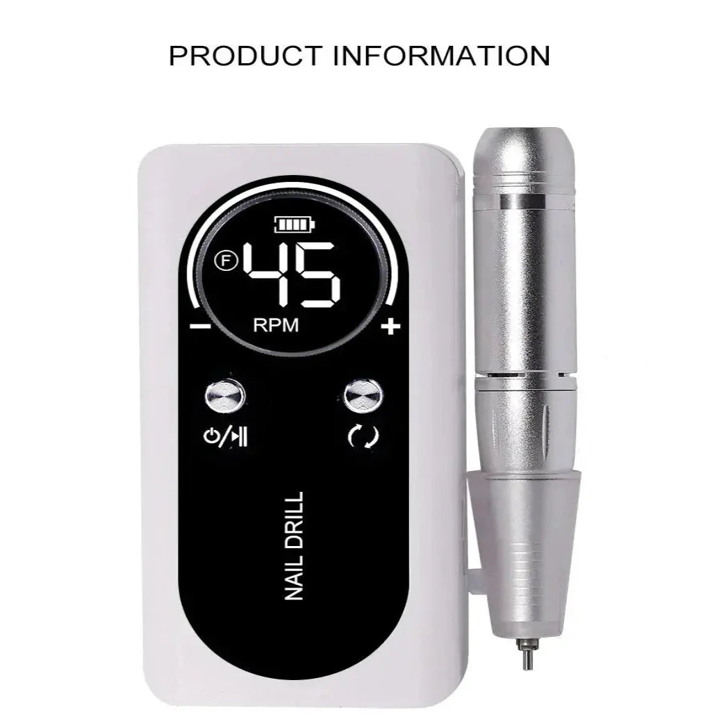 Rechargeable Nail Drill with LED Display and 6 Milling Heads, 45000 RPM