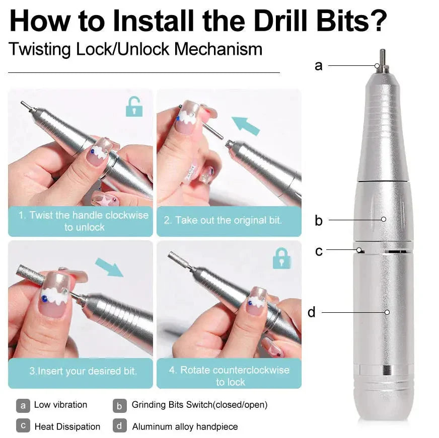 Rechargeable Nail Drill with LED Display and 6 Milling Heads, 45000 RPM