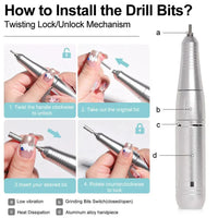 Rechargeable Nail Drill with LED Display and 6 Milling Heads, 45000 RPM
