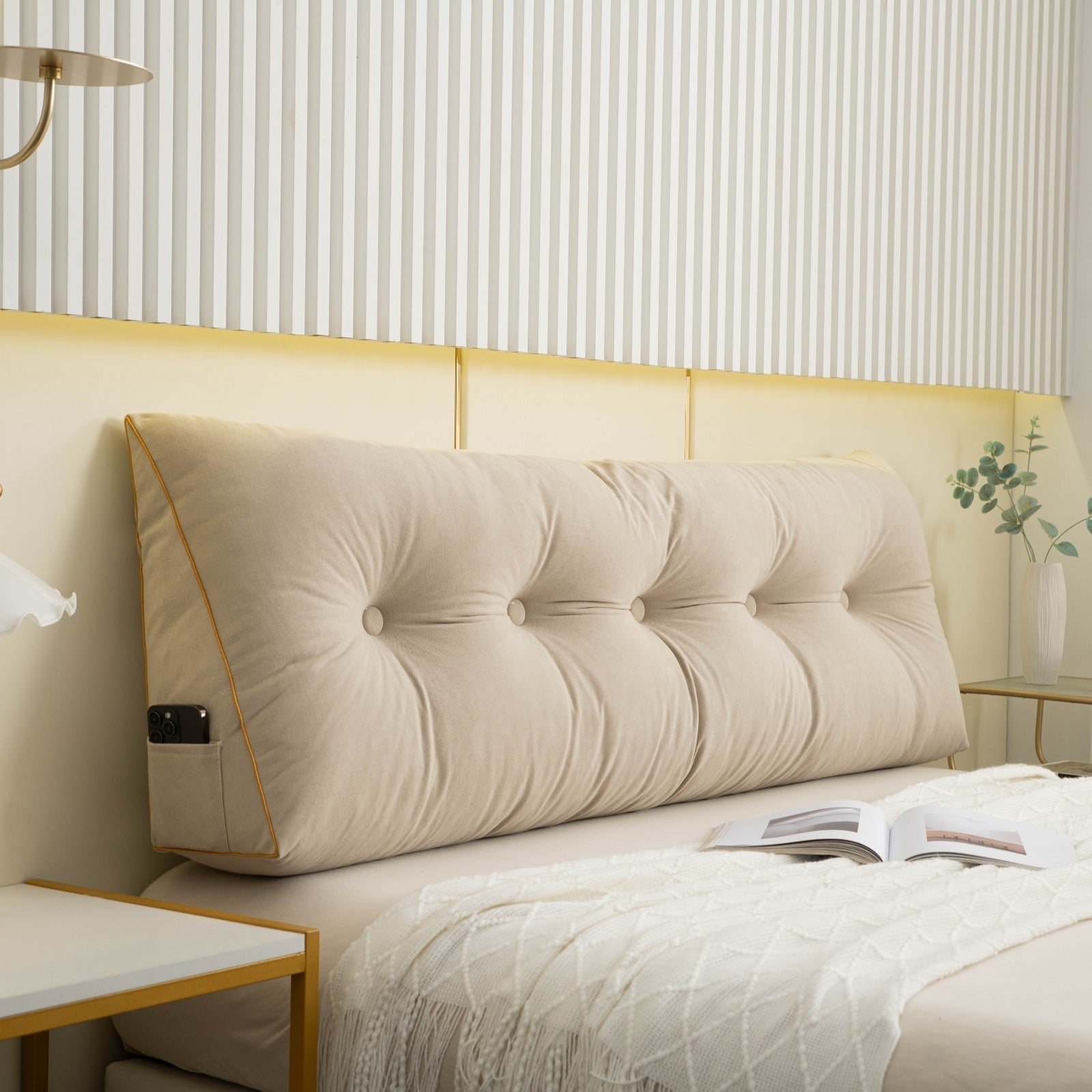 Wedge Pillow with Side Phone Pocket and Removable Cover, Three Sizes