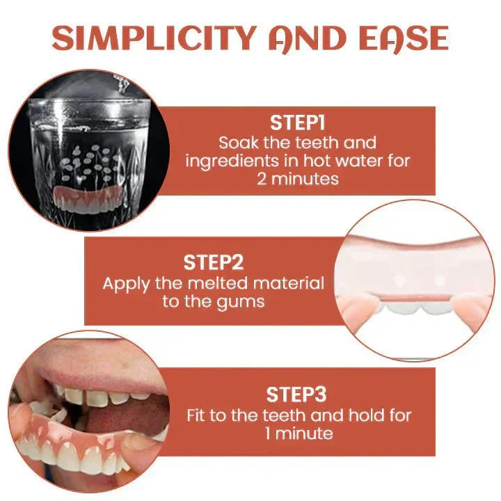 Snap-On Silicone Denture Set with Adjustable Fit and Realistic Tooth Design