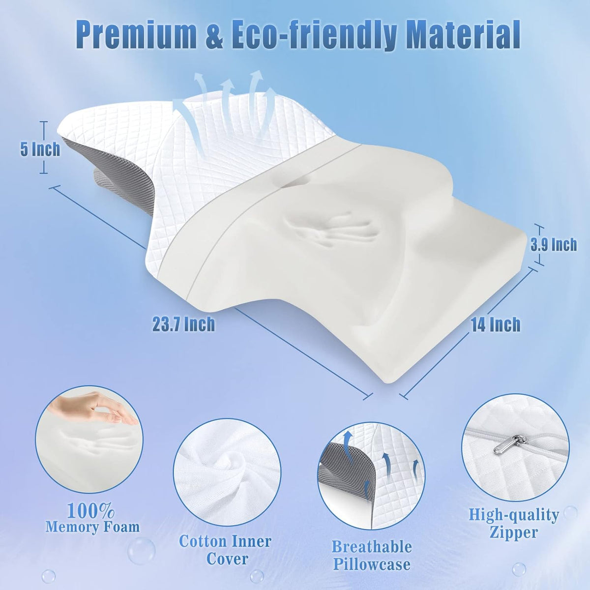 Memory Foam Neck Pillow with Butterfly Contour Design and Cervical Support, Washable Rayon Cover
