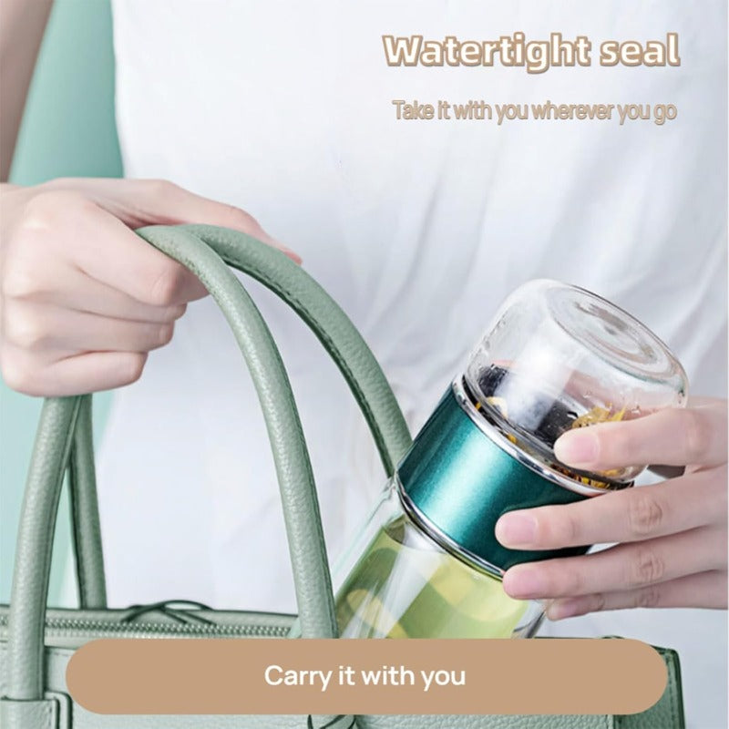 Glass Tea Infuser Bottle with Flip Brewing Control and Detachable Filter