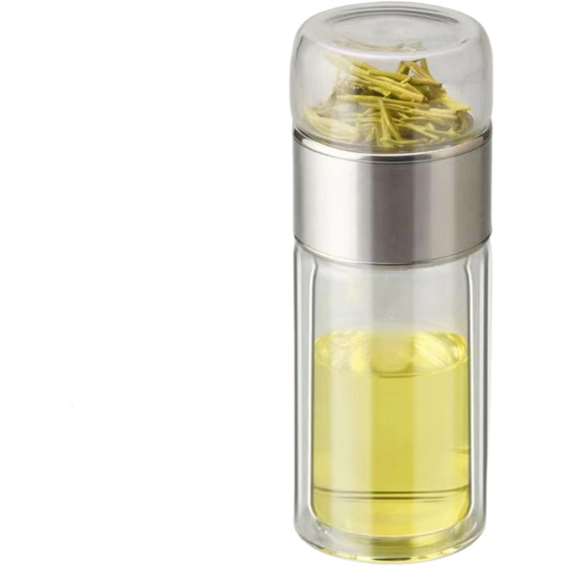 Glass Tea Infuser Bottle with Flip Brewing Control and Detachable Filter